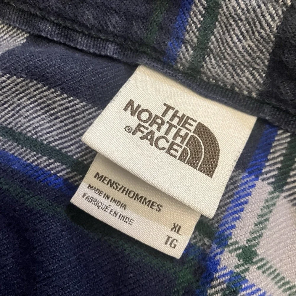 The North Face Shirt Mens XL Blue White Plaid Flannel‎ Button Up Outdoor